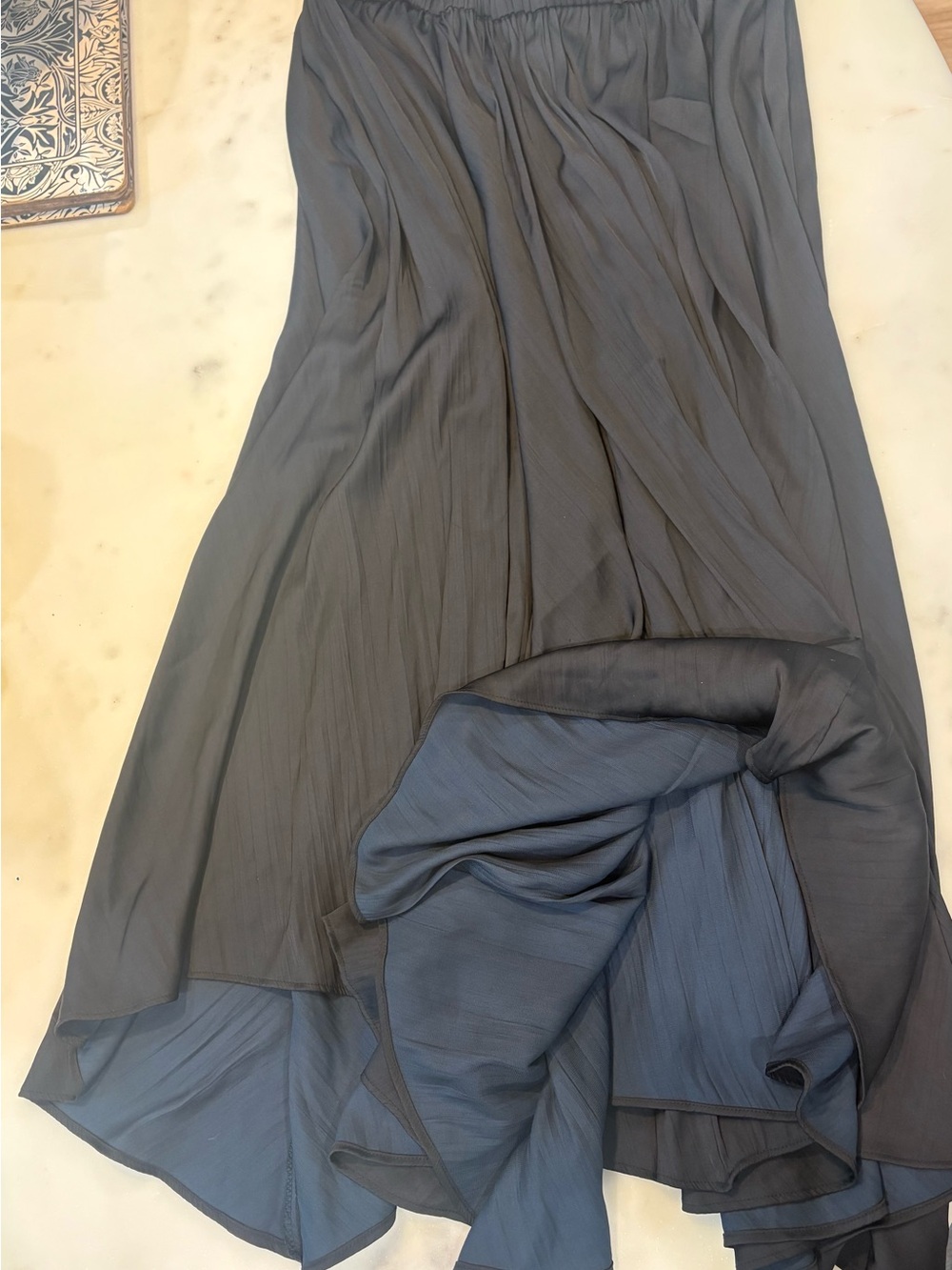 Anthropologie Black and Blue Silky Flowing Elastic Waist Skirt - Picture 6 of 7